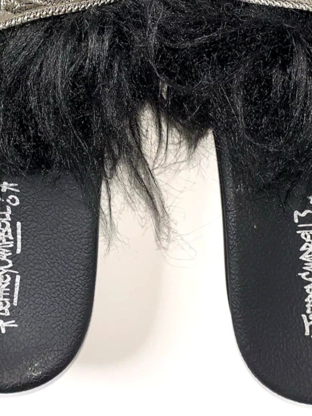 JEFFREY CAMPBELL Black Fur WESTERN BELT BUCKLE Platform SLIDES 9 Whimsygoth Y2K - Picture 7 of 8